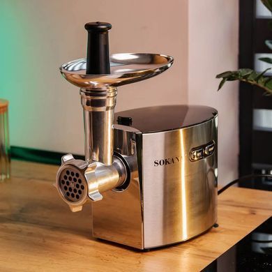 Электрическая бытовая мясорубка Sokany SK-091 со сменными решетками, сталь