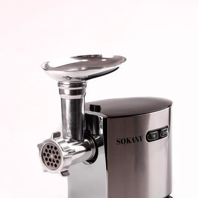 Электрическая бытовая мясорубка Sokany SK-091 со сменными решетками, сталь